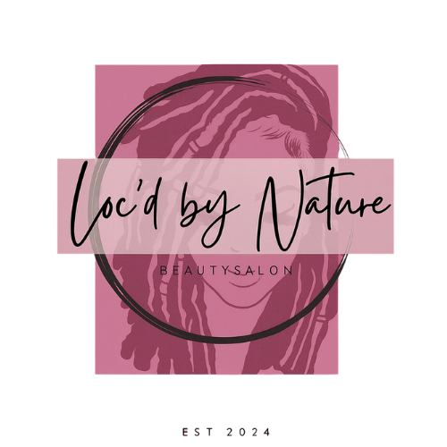 Pink logo for beauty salon Loc'd by Nature with silhouette portrait